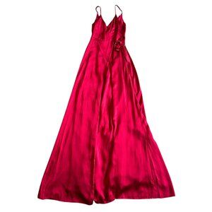 Elegant Red Satin Evening Gown 100% Silk